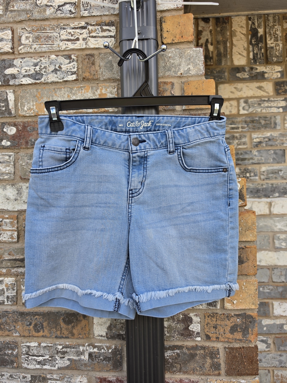Cat & Jack Girls Super Stretch Denim Shorts XL (14/16) Light Wash Frayed Hem